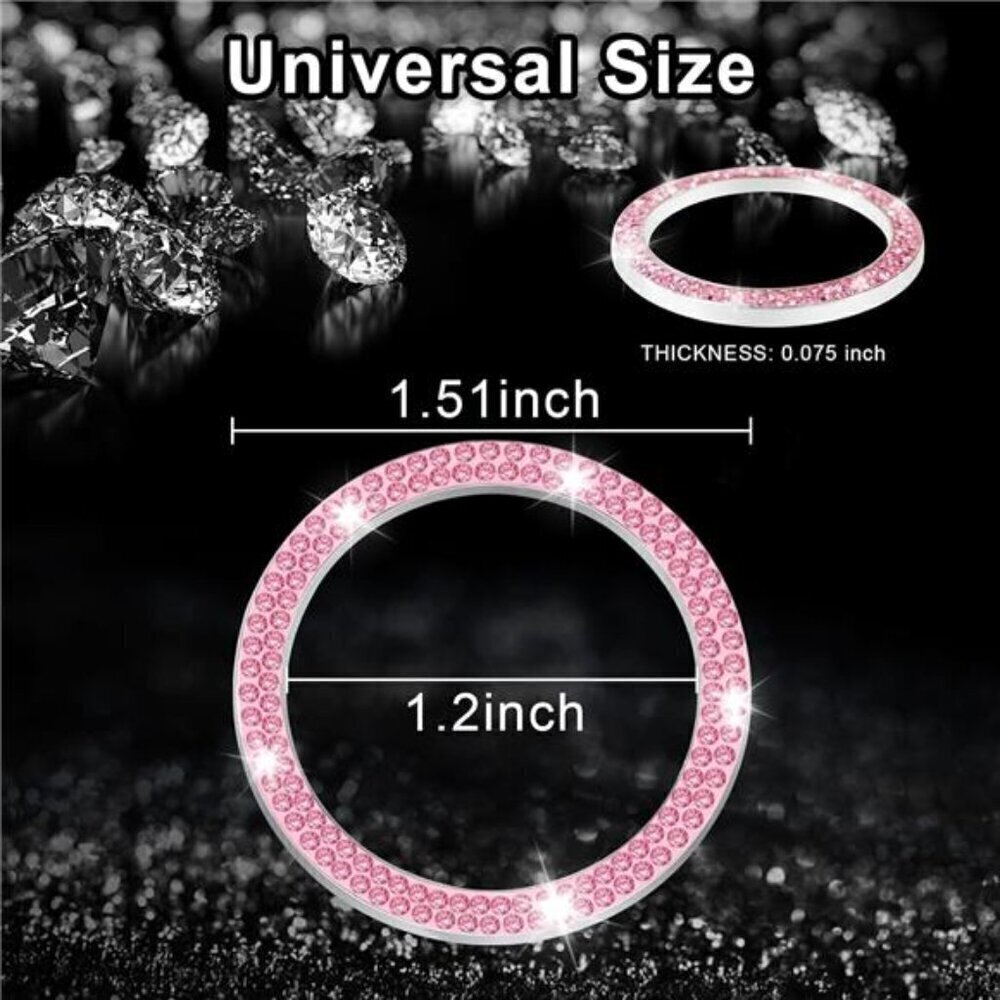Car Start Button Bling Rhinestone Diamond Engine Button Ring 2-Pack Double Pink - Picture 4 of 7